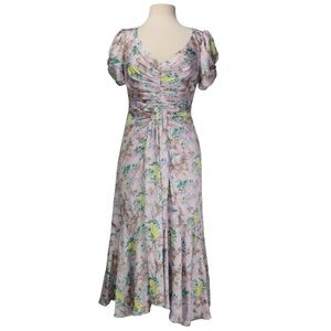 Cinq à Sept Walker Floral Midi Dress in Soft Pastels Puff Sleeve